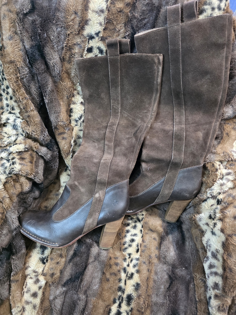 Brown Suede Knee-high Heeled Boots - Women